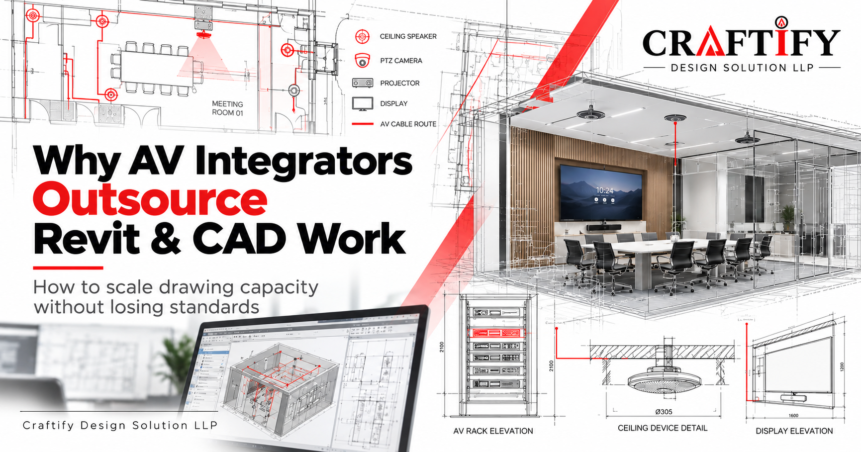 Craftify social preview graphic about outsourcing Revit and CAD work for AV integrators